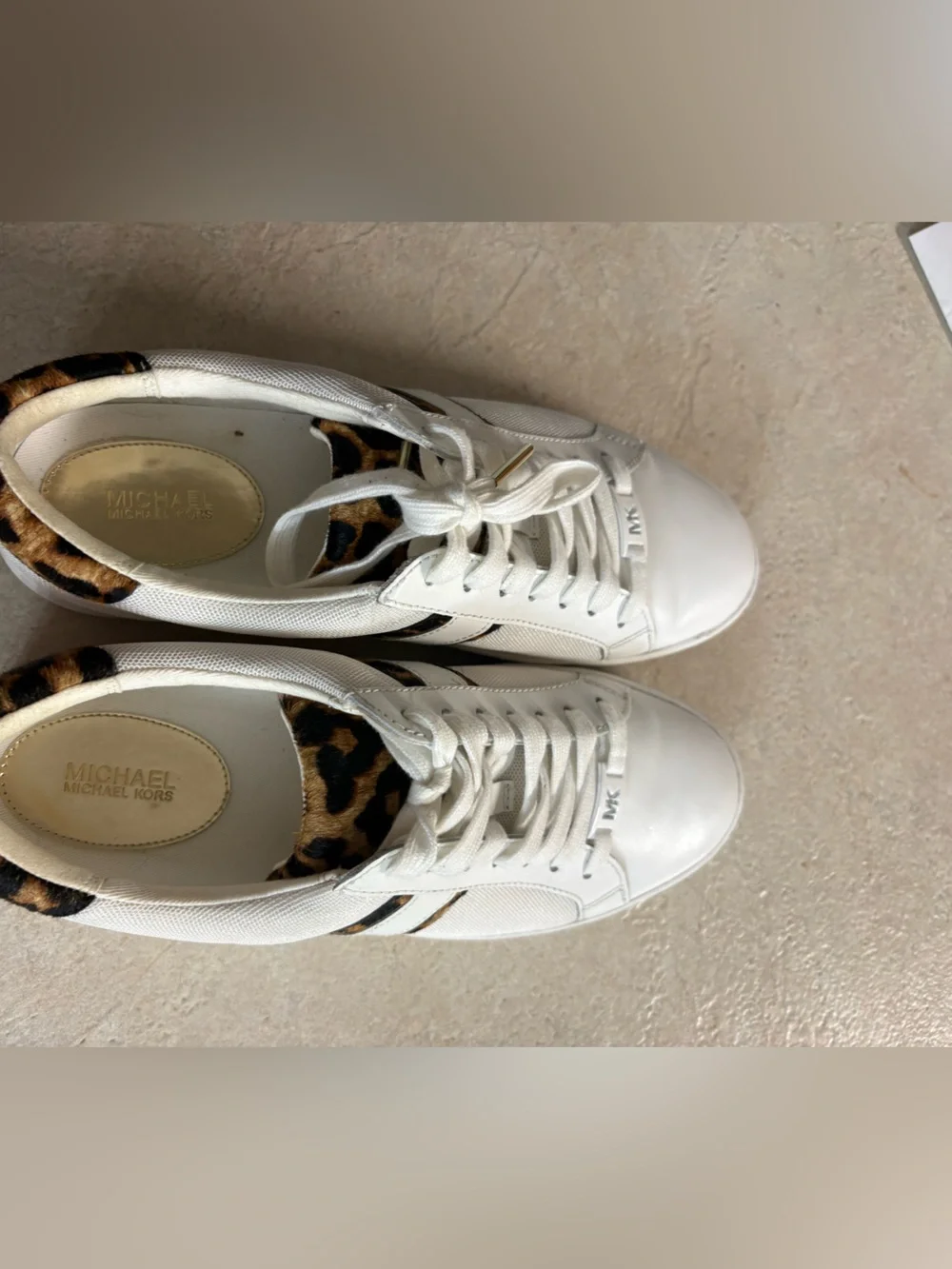 Michael Kors White Sneakers with Leopard Trim